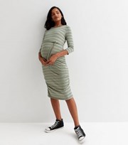 Mama.Licious Mamalicious Maternity Green Stripe Jersey 3/4 Sleeve Midi Dress